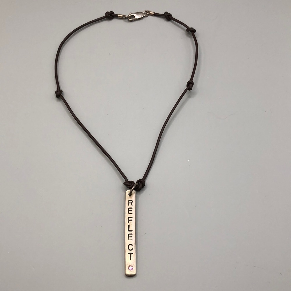 Reflect inspirational statement necklace sterling 925 clasp leather cord.